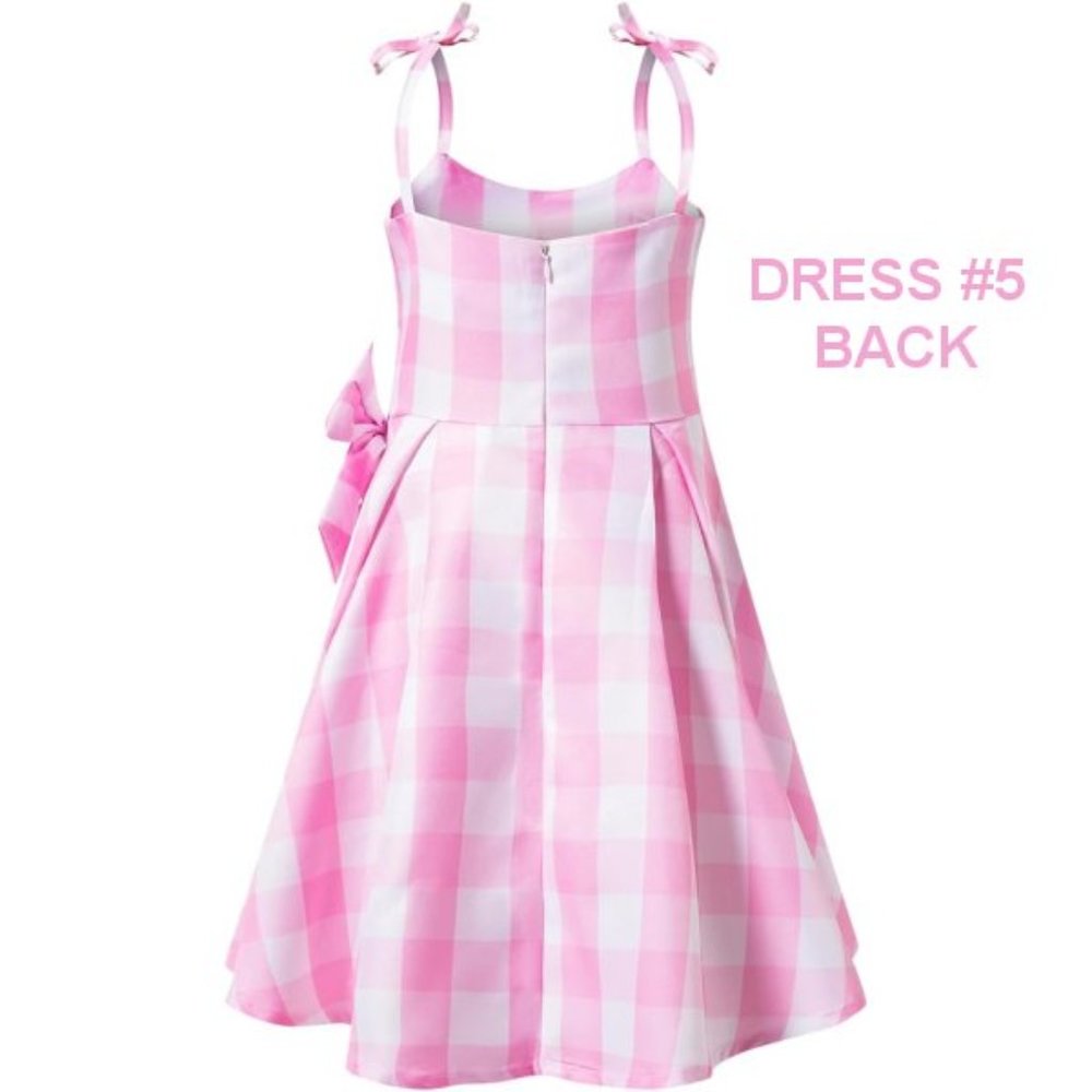 NWT Adorable Barbie Costume Movie Pink Gingham Plaid Girls Dresses +Gift - Picture 13 of 16